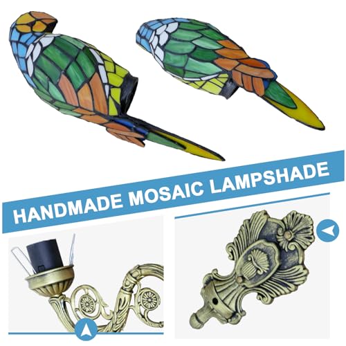 Image of Parrot Tiffany Wall Sconce Handmade Stained Glass with LED Bulb | Handmade parrot stained glass Tiffany wall sconce, vintage style, 1 light, LED bulb for living room bedroom hallway