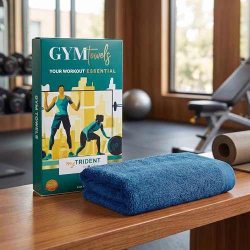 Image of MYTRIDENT Cotton Bamboo Gym Towel for Men Workout & Women Workout | 450 GSM | Perfect Gym Towel Size 45 Cms x 90 Cms | Quick-Dry | Extra Absorbent | Lightweight | Suitable for All Sports | Blue