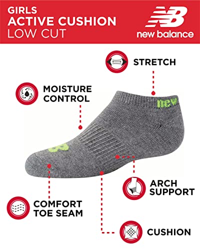 New Balance girls Performance Cushioned No Show Socks - 8 Pairs - Breathable Mesh Arch Support3