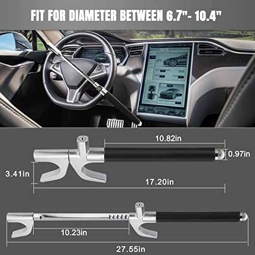 Roadgive Car Steering Wheel Lock - Heavy Duty Anti-Theft Steering Wheel Lock Retractable Steering Lock Double Hook Universal Fit Emergency Hammer Window Breaker With 3 Keys For Auto/Truck/Suv (Black) #TOP4