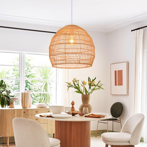 Arturesthome 15.7" Rustic Woven Pendant Ceiling Light Fixture,Rattan Chandeliers Hanging Light for Farmhouse Home Decro Kitchen Island Dinning - Image 2