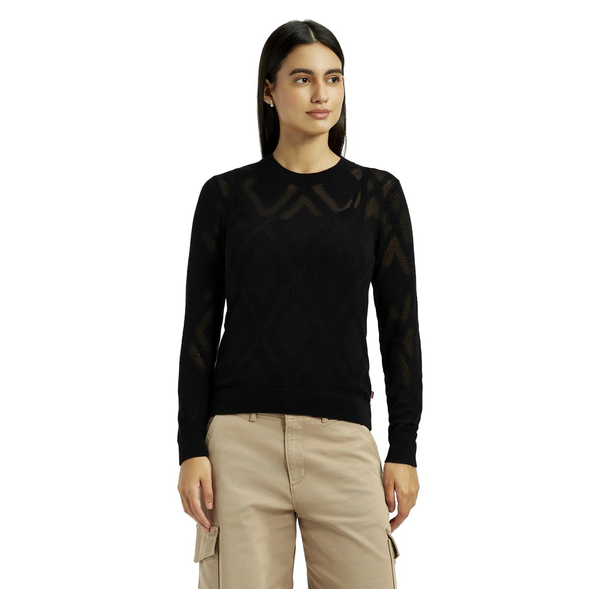 levi's Women's Self Design Black Round Neck Sweater-picture-28