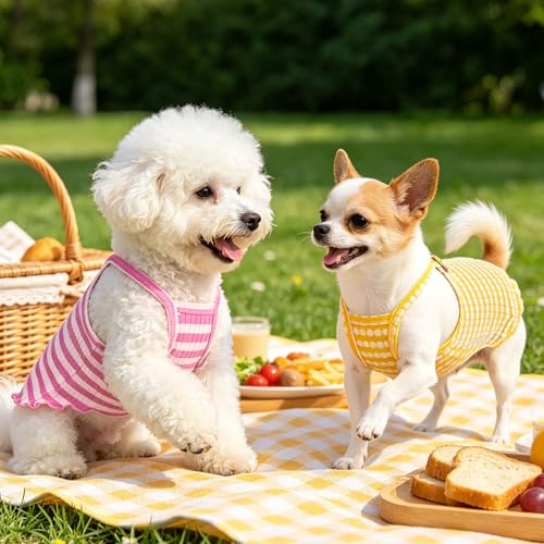 2 Pack Dog Shirts for Small Dogs Cute Girl Dog Clothes Strawberry Stripe & Polka Dot Puppy Tshirt Summer Sleeveless Pet Tank Top Breathable Doggy Outfits Cat Chihuahua Yorkie Shih Tzu Clothes - Image 5