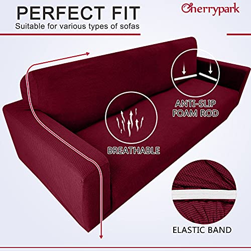 Cherrypark Premium Waterproof Sofa Cover For 3 Cushion Couch Super Soft Couch Cover High Stretch Breathable Sofa Slipcovers Pet Proof Couch Slipcovers With Elastic Straps (Large, Wine Red) #TOP3