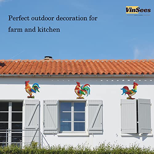 Vinsees Metal Rooster Wall Art Decor, Rooster Kitchen Decor, Metal Chicken Kitchen Farmhouse Decor,Hanging Rooster Wall Sculpture For Country Kitchen Decor,Hand-Painted Colorful 9 Inch Set Of 3 #TOP1
