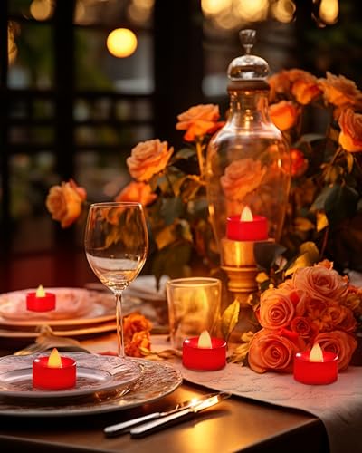 Image of BEICHI Flameless Candles, Battery Operated LED Tealights Votive Flickering for Party Halloween, Christmas, Wedding- 24Pack, Red Light