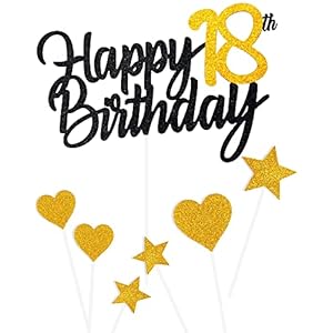 Tortendeko 18 Geburtstag Schwarz Junge Mädchen, 7Stück 18.Kuchendeko Geburtstag Schwarz Gold, Happy 18 Birthday Deko…