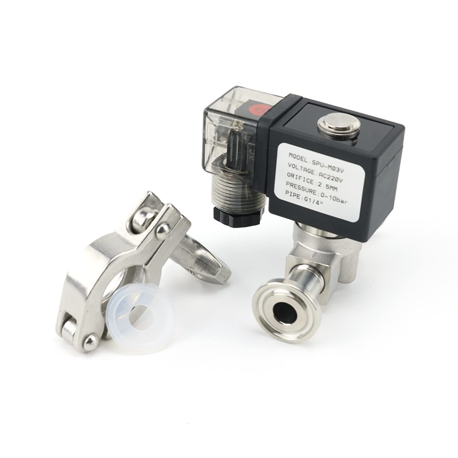 HYUJNAFZR DN8 VX2120-08-SS-NC Normally Closed Stainless Steel Solenoid Valve with Silicone Rubber Seal Pipe Fittings 220VAC 12VDC 1Pcs(With Fc10mm,220VAC)