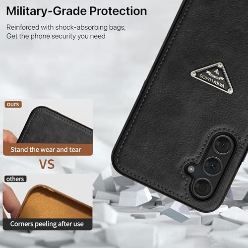 Image of Vaku Luxos Nyxen Back Cover Case for Samsung Galaxy A35 5G Premium Leather Stitched Soft Shockproof Protective TPU Phone Case Camera Screen Protector- Black