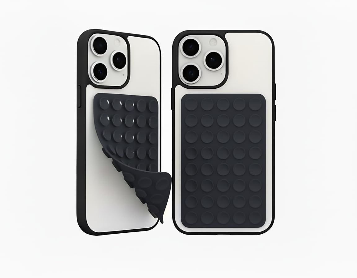 Reusable Suction Sticker for Phone Grip Anti-Slip Silicone Mount | Washable Double-Sided Nano Pad for Wall, Dashboard, Mirror & Multi-Surface Use Strong Grip Case Holder Sticky pad(Black)-image-39