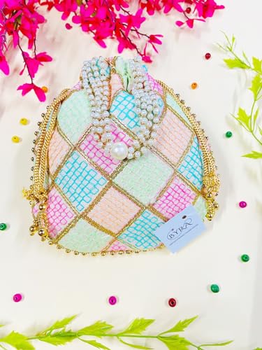 Image of BYRA Women Multi Color Thread Silk Potli Bag for Gift Purpose