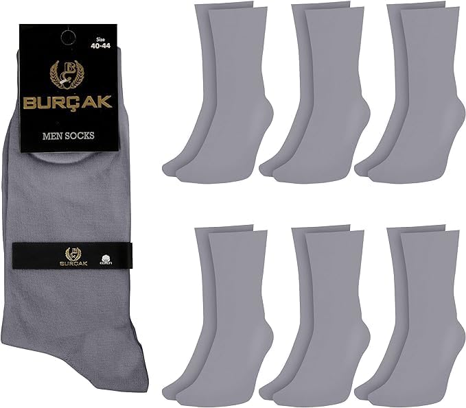 Burcak - Premium Authentic Turkish Cotton Dress Socks - Premium Quality Turkish Cotton - Soft and Breathable - Pressure-free Elastic - Men's Dressy-Casual All-Occasion Wear- 6 Pairs of Socks Per Package - Fits Sizes 7 to 13 (Smoke Gray)2