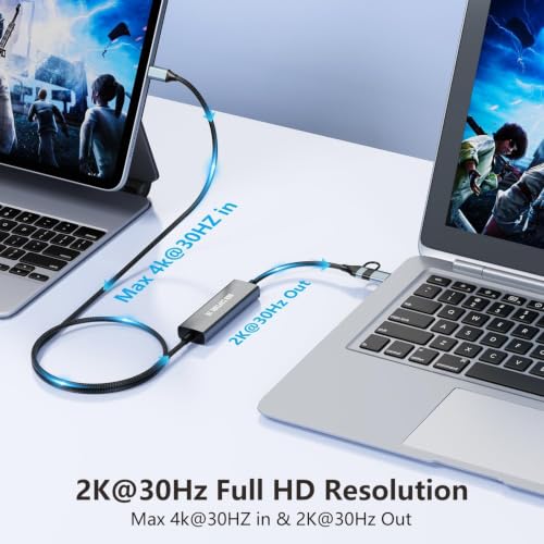 Image of 1080P 60FPS 2K@30Hz Capture Card, Type C to USB-A /C Video Capture Card USB 3.0 with 100W Power Delivery Ultra-Low Latency for Streaming, Recording, Gaming Compatible with Switch, iPad, Steam