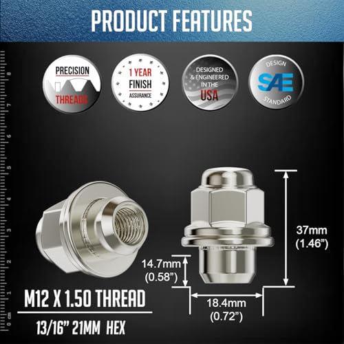 Image of Wheel Accessories Parts 20 Pcs M12x1.5 12x1.5 Thread OEM Factory Style Lug Nuts 1.5 inch Long Chrome 13 /16 inch 21mm Hex Fits Toyota Camry Corolla Highlander | 90084-94001 | 611-211