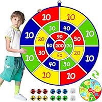 Kids Double Sided Dart Board with 12 Sticky Ball Toys, Indoor Outdoor Games And Birthday Party,, Suitable For 3 4 5 6 7 8 9 10 11 12 Year Old Boys And Girls（25.5in/65cm