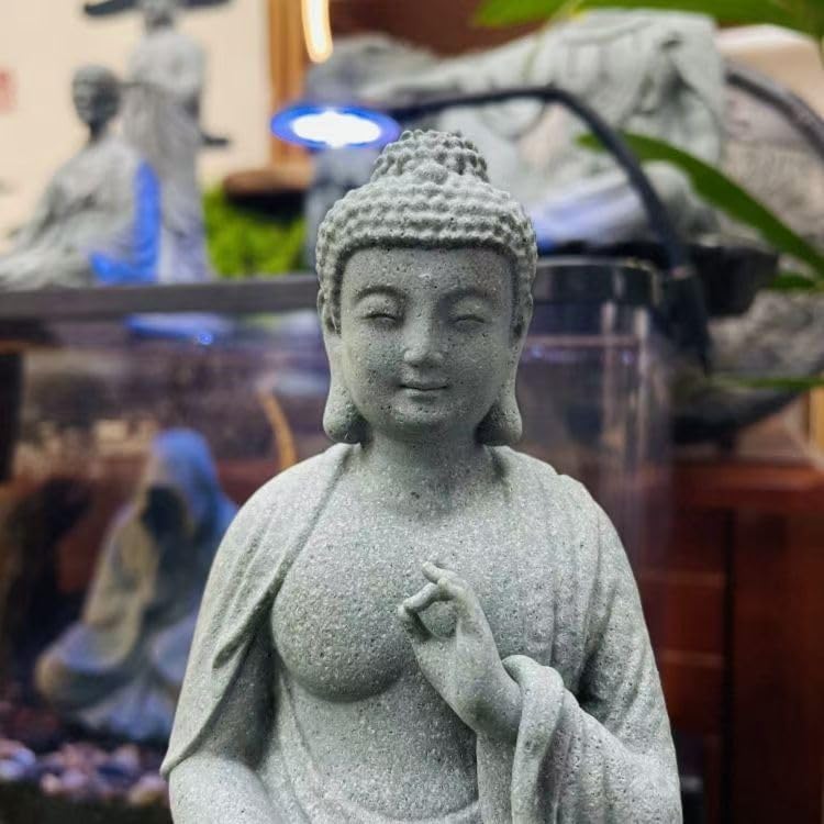 Miniatura 5 de livelyfish Decoraciones de Buda para acuario zen, estatua de Buda para decoración del hogar, estatua de Buda de piedra de meditación para escultura