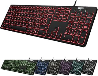 Arteck USB Wired Keyboard Universal Backlit 7-Colors & Adjustable Brightness Full Size Keyboard with 4 Feet Wire, Numeric Keypad and Media Hotkey for Computer Desktop PC Laptop and Windows 11 10 8 7