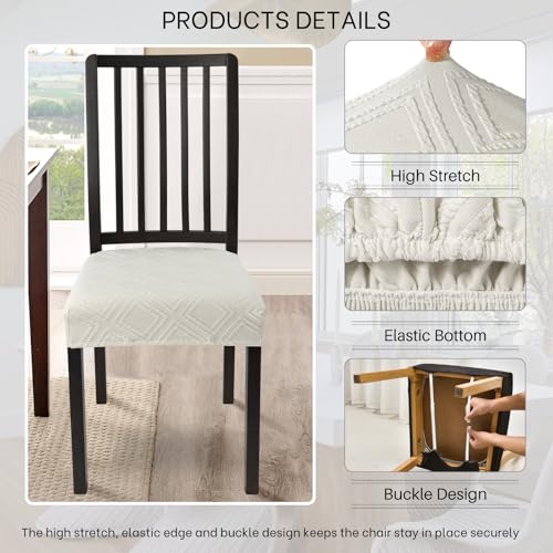 Image of SearchI Dining Chair Seat Covers Set of 6 Rear Covered, Double Square Beige