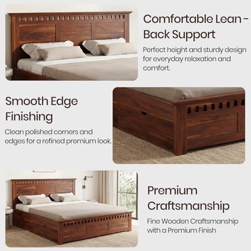 Image of WOODLAB Furniture Solid Sheesham Wood King Size Bed for Bedroom 4 Storage Drawer Wooden Double Beds Cot Furniture for Living Room (Honey Finish)