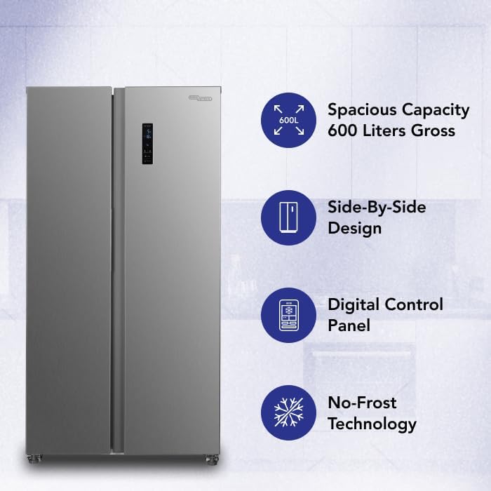 Icons illustrating key features: Tempered Glass Shelves, Twist Ice Maker, Temperature Lock, Activated Carbon Filter.