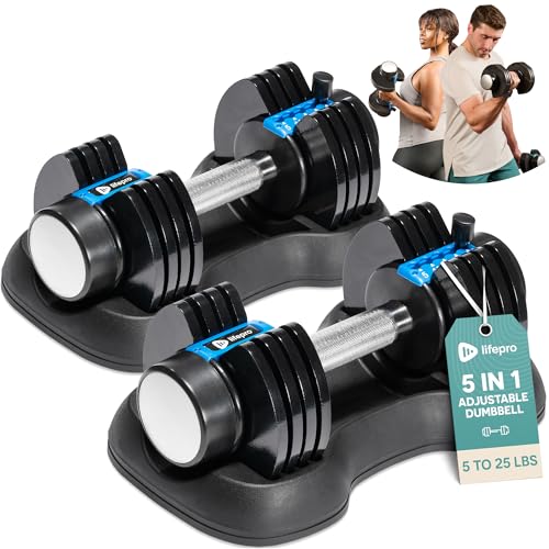 Lifepro Adjustable Dumbbells Set/Single – 15lb 43lb 55lb 25 lb Dumbbell Sets with Rack – Quick Adjust, Secure Grip weights dumbbells set – Compact Hand Weights for Women/Men at Home Gym