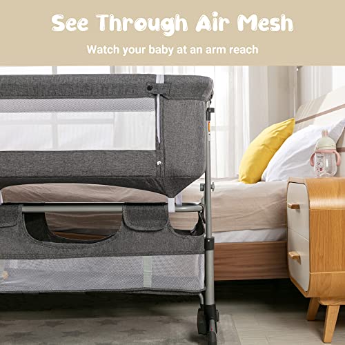 Cuddor Bedside Bassinet For Baby, Bedside Sleeper With Wheels, Heigt Adjustable, With Mosquito Nets, Large Storage Bag, For Infant/Baby/Newborn - Grey #TOP3