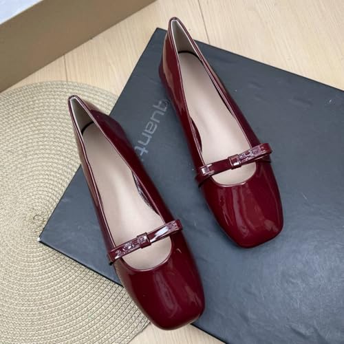 INEELUYI Women's Lacquer Leather Square Head Small Bow Decoration French Ballet Style Mary Jane Retro Single Shoes2