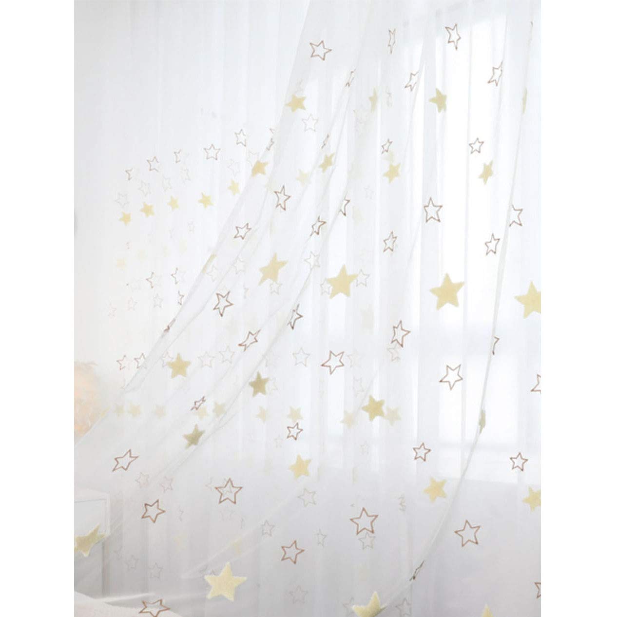 Rideaux transparents voile tulle étoiles pour chambre d'enfant 300x270cm