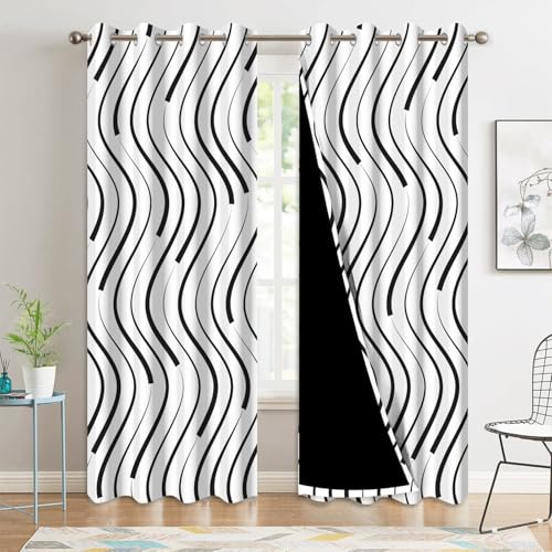 Xiazhilaio 52 x 84 Inch Blackout Curtains with Black &