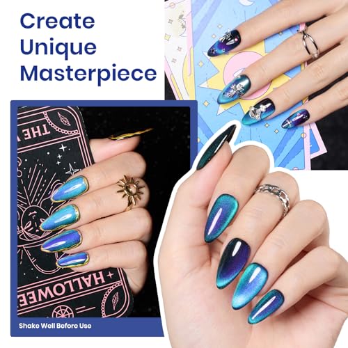 Image of Beetles Blue Cat Eye Gel Nail Polish - 15ML Glitter Chameleon Sparkle Holographic Nail Polish with Magnet Translucent Mystical Aura Gel Soak Off UV LED Nail Lamp Nail Art Manicure Salon DIY Home