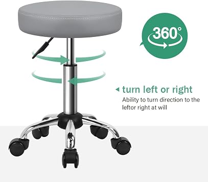FURWOO Multi-Purpose Rolling Stool Round Stool with Wheels for Spa Adjustable Drafting Stool Gray