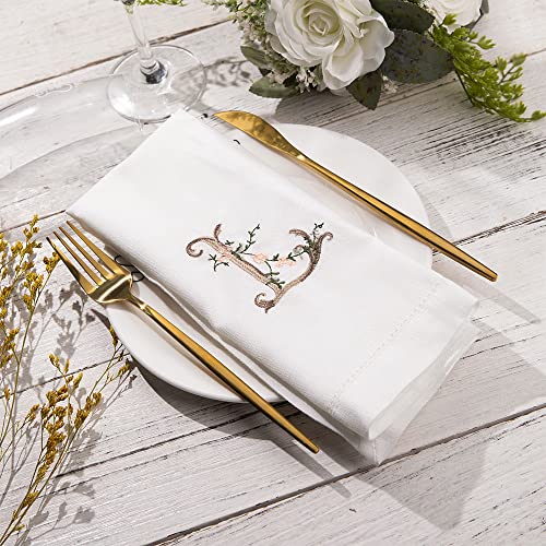 Servilletas de lino blancas cuadradas con bordado floral miniatura 3