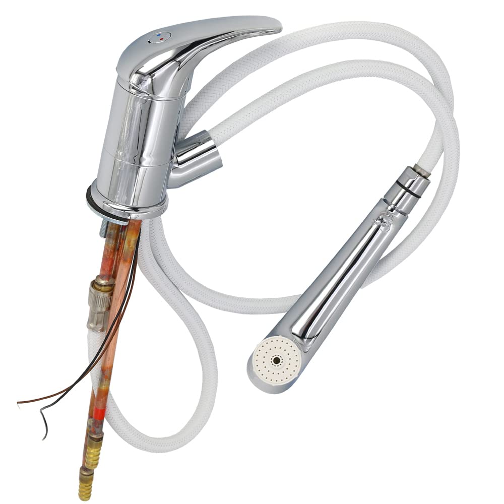 Rubinetto Roma con doccia estraibile + interruttore per roulotte, camper, roulotte cromate