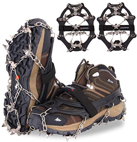 JSHANMEI Eisgriffe Schneesteigeisen Steigeisen mit 19 Zähnen Edelstahl Ketten Klauen Anti-Rutsch-EIS Traktion Schnee Spikes Schuhe Abdeckung für Wandern Angeln Joggen Wandern Klettern M Schwarz Cover