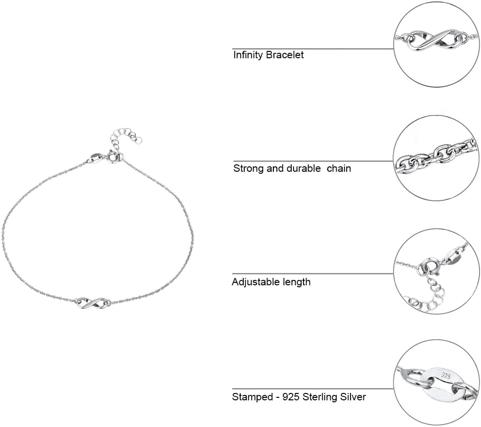 Vanbelle Sterling Silver Jewelry - Rhodium Plated 925 Stamp - Infinity Charm Anklet - Stylish Beautifully Designed for Women - 9" Long + 1" Extender - Image 5