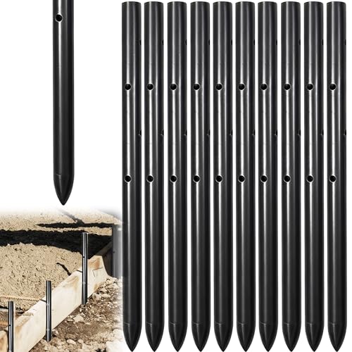 10PCS 12 Inch Round Steel Concrete Form Stakes with Holes Heavy Duty Rebar Stakes Concrete Pins for Concrete Forms, Garden Fence, Rust Resistant Removable Reusable, 3/5