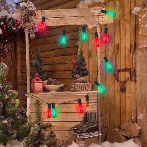 Image of GOOTHY LED ST40 Red and Green Outdoor String Lights, 45FT Patio Lights Waterproof with 30 LED Red Green Shatterproof Bulbs, Hanging Outdoor Light for Home Party Backyard Garden Christmas Decorations