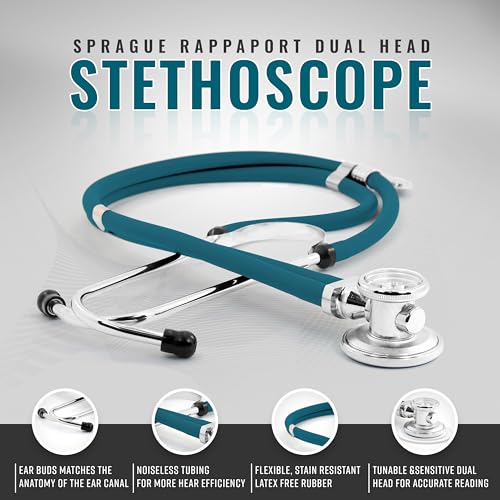 ASA TECHMED Medical Starter Kit - Stethoscope, Durable Blood Pressure Monitor, and EMT Shears and Protective Carrying Case Ideal for Healthcare Professionals, Teal