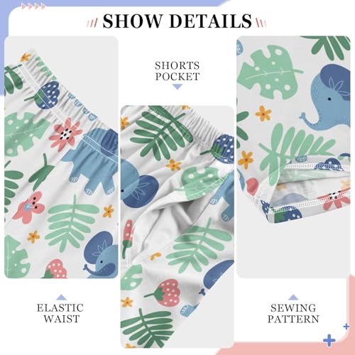 Tropical Elephants Florals Boys Long Pants Soft Trousers Elastic Waist Kids Lounge Bottoms with Pockets S-XL4