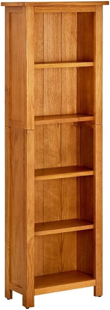 vidaXL Solid Oak Wood 5-Tier Bookcase Shelving Home Living Room Office Furniture Wooden Book Shelf Cabinet Standing Shelves Display Unit