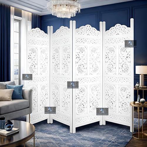 Image of Partition for Living Room,Divider,Partition Wall Divider Screen Separator, Wall Panel Divider for Hall | Bedroom |Office | Puja Room | Restaurant S Design (4- Panels White)