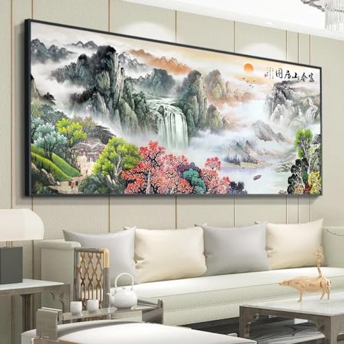Peinture paysage chinois salon affiche murale décoration maison 110cm