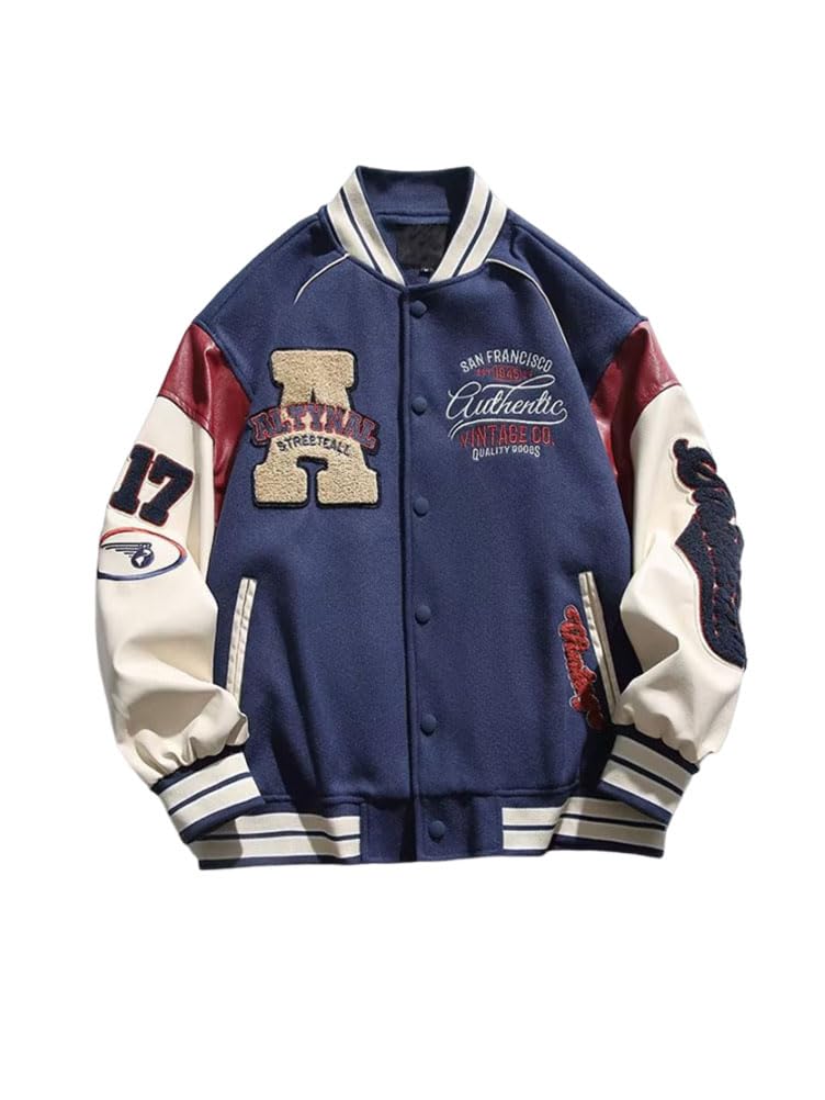 Veste De Baseball Unisexe Vintage Manteau Homme Femmes Y2K 90S College Jacket Veste Casual Blouson Oversized Bomber Veste De Survêtement Streetwear Pour Automne