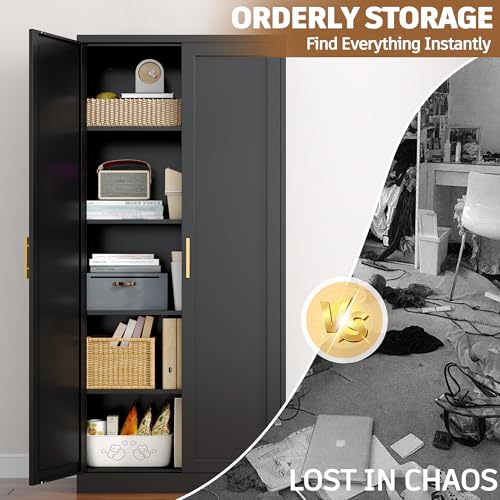 Image of 71 inch Metal Storage Cabinet with 2 Doors, 4 Adjustable Shelves