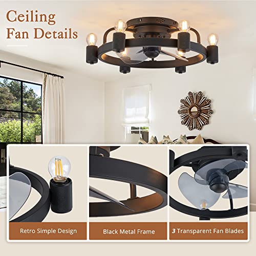 LEDIARY Low Profile Ceiling Fans with Lights Black, Flush Mount Ceiling Fan with Light, Modern Farmhouse Industrial Rustic Small Ceiling Fan with Remote for Bedroom,Kitchen,Home - Image 4