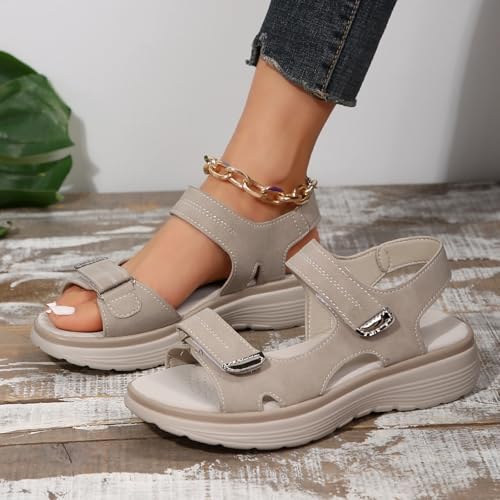 Women's Hiking Sandal Orthopedic Sandals 2025 Summer Open Toe Walking Adjustable Leather Strap Sandals Dressy Casual Boho Summer Beach Sandals Ladies Wedges Walking Sandal Women2