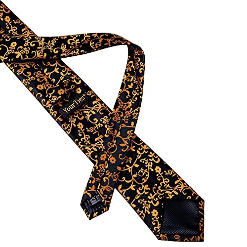 Image of YourTies Black Gold Ties for Men Silk Floral Men's Necktie Woven Jacquard Formal Business Party Wedding Designer