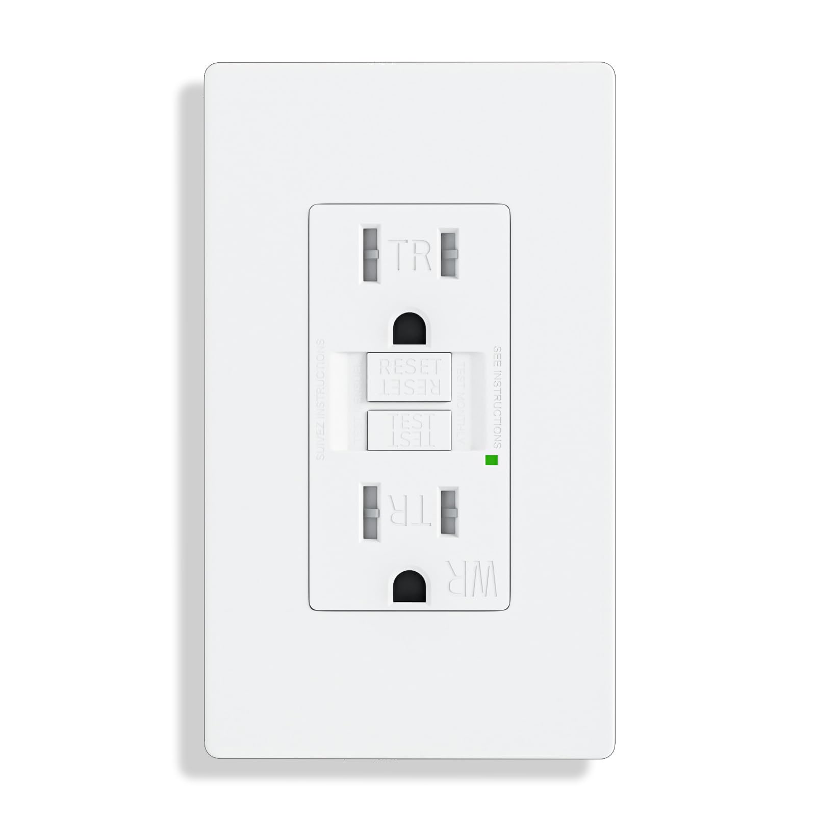 1 Pack - BRILLTECH 15Amp GFCI Outlet, UL Listed, Self-Test, Tamper Resistant Receptacle with LED Indicator, Decorator Wallplate and Screws Included, White