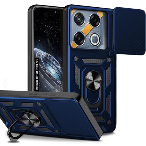 Image of AESTMO Tough Armor Infinix GT 20 Pro 5G Bumper Back Case Cover | Ring Holder & Sliding Camera Shield Cover | 360 Degree Protection Back Case Cover for Infinix GT 20 Pro 5G (Blue)