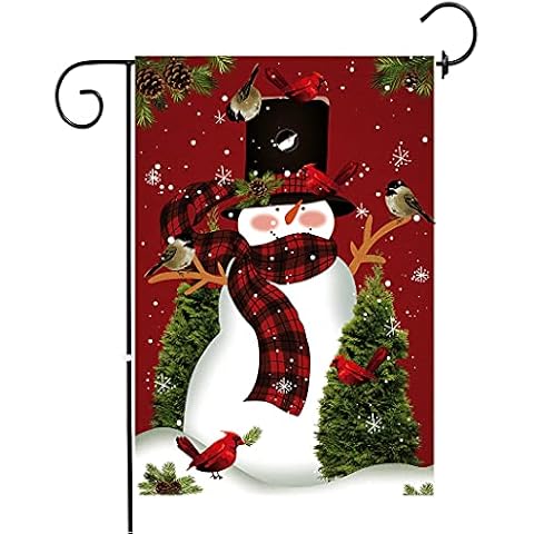 Chengxun Snowman with Buffalo Plaid Scarf House Flag Vertical Double Sided Garden Flag, Winter Holiday Merry Christmas Yard and Outdoor Decoration 12.5 x 18 Inch Cover